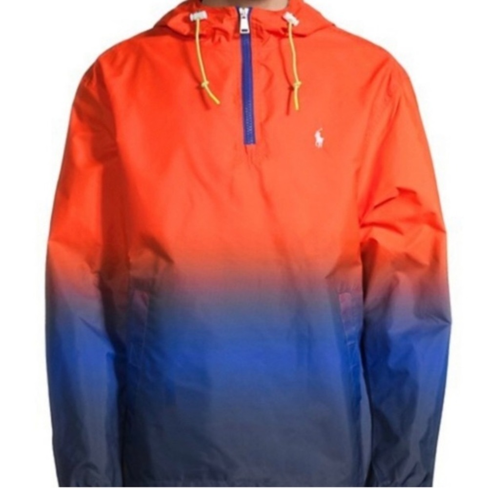 Polo Ralph Lauren Mens Ombre Pullover Shell Jacket Orange/Blue Hooded NWT XLarge